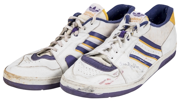 1986-87 Kareem Abdul-Jabbar NBA Finals Game Used & Signed Adidas Shoes - Photo-Matched to Home and Road Finals Games v. Celtics (MeiGray & Beckett)